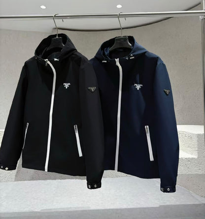 Prada Contrast-Zip Hooded Jacket - Black, Navy