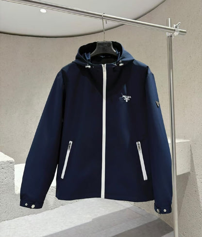Prada Contrast-Zip Hooded Jacket - Black, Navy
