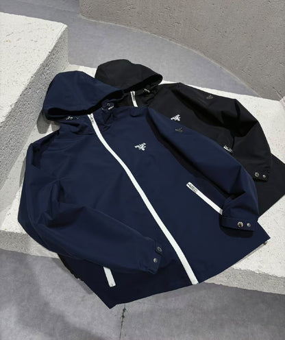 Prada Contrast-Zip Hooded Jacket - Black, Navy