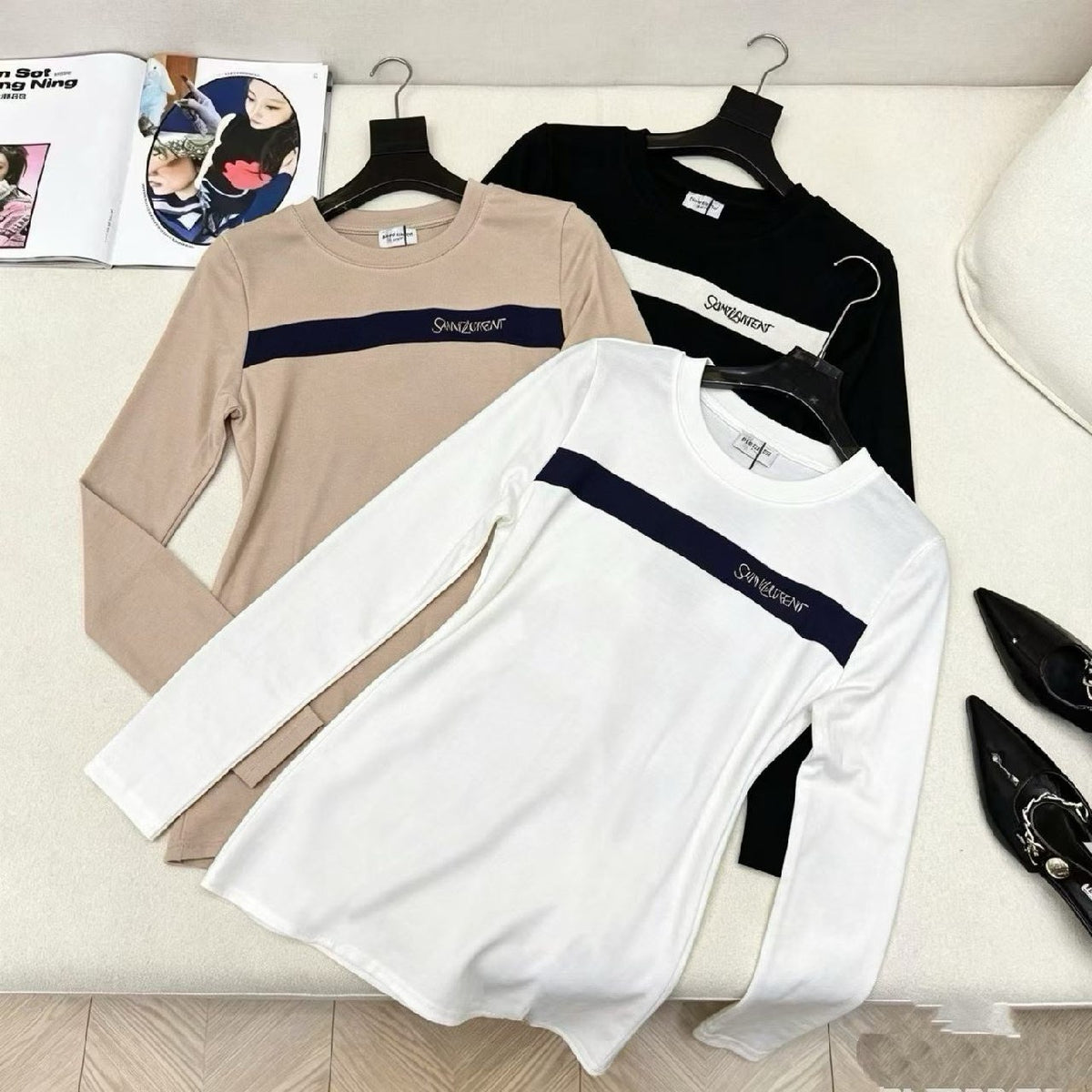 YSL Sweatshirt - Beige, White, Black