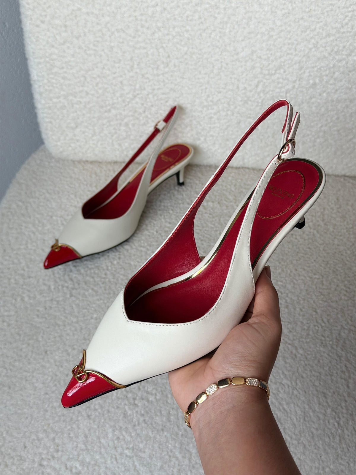 Valentino Garavani Heartip Slingback Heels - White & Red