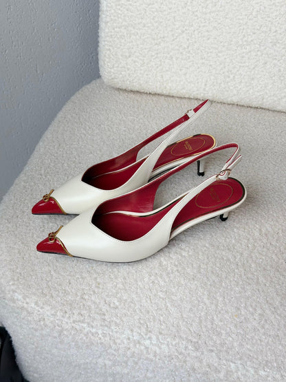 Valentino Garavani Heartip Slingback Heels - White & Red