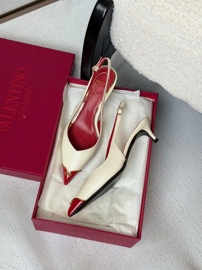 Valentino Garavani Heartip Slingback Heels - White & Red