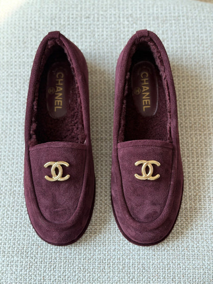 Chanel Interlocking-Logo Loafers - Grey, Burgundy