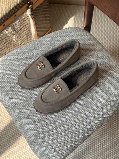 Chanel Interlocking-Logo Loafers - Grey, Burgundy