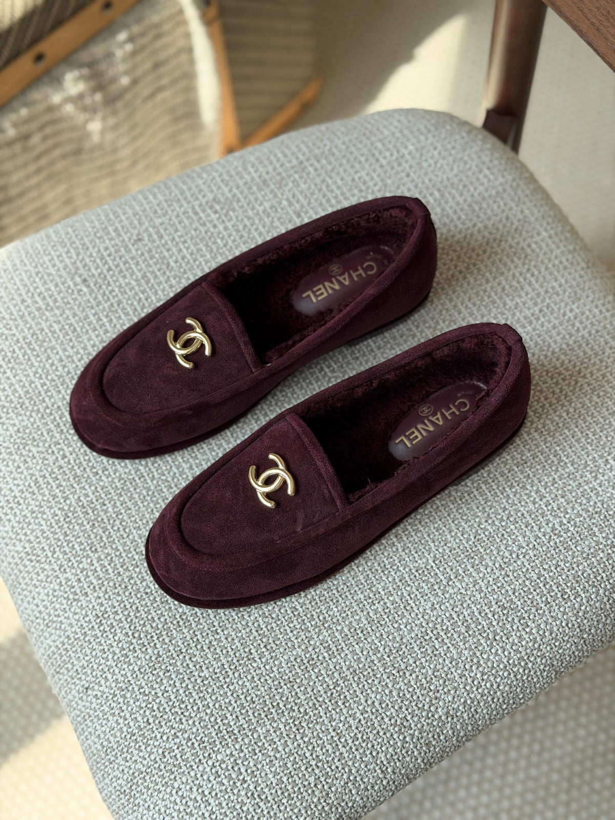 Chanel Interlocking-Logo Loafers - Grey, Burgundy
