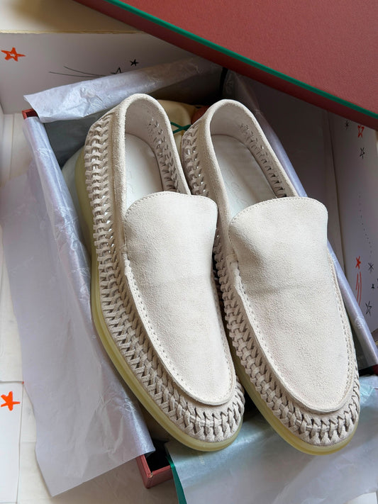 Loro Piana Woven-Edge Loafers - White