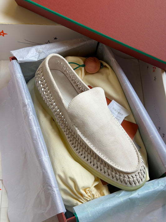 Loro Piana Woven-Edge Loafers - White