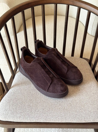 Zegna Low-Top Panel Sneakers - Brown Suede