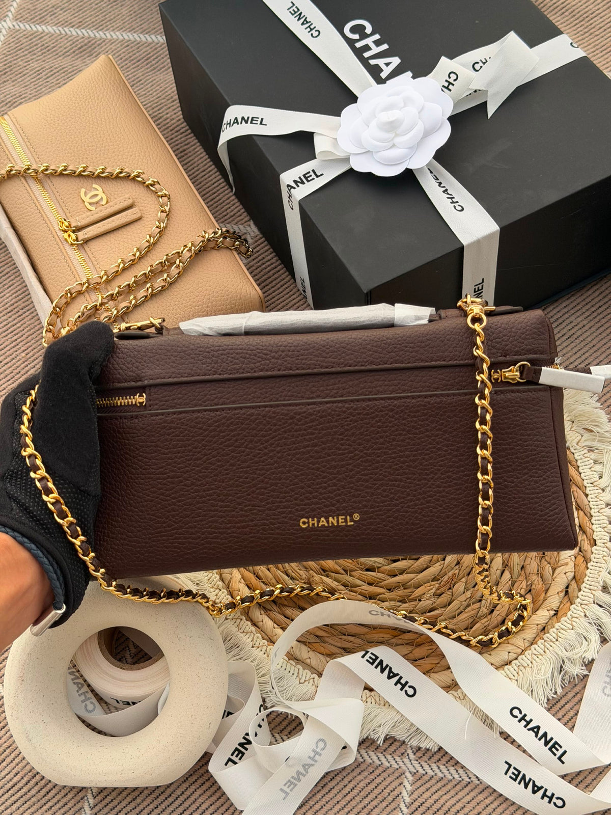 Chanel Double-Pocket Shoulder Bag - Dark Brown