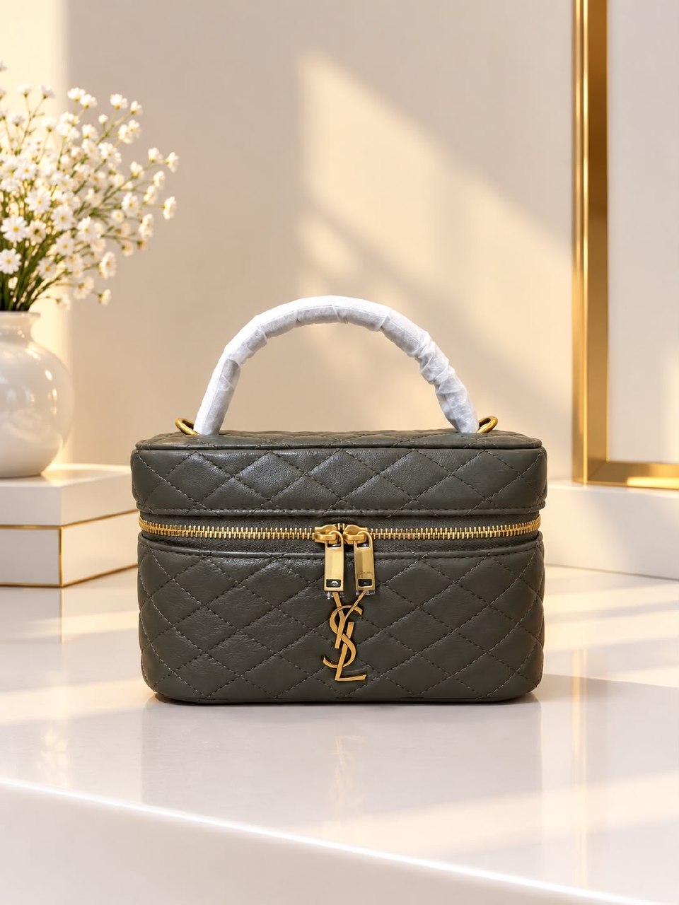 YSL Quilted Makeup Bag - Green