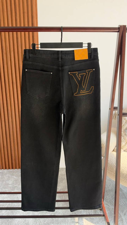 Louis Vuitton Embroidered-Logo Jeans Pants - Black