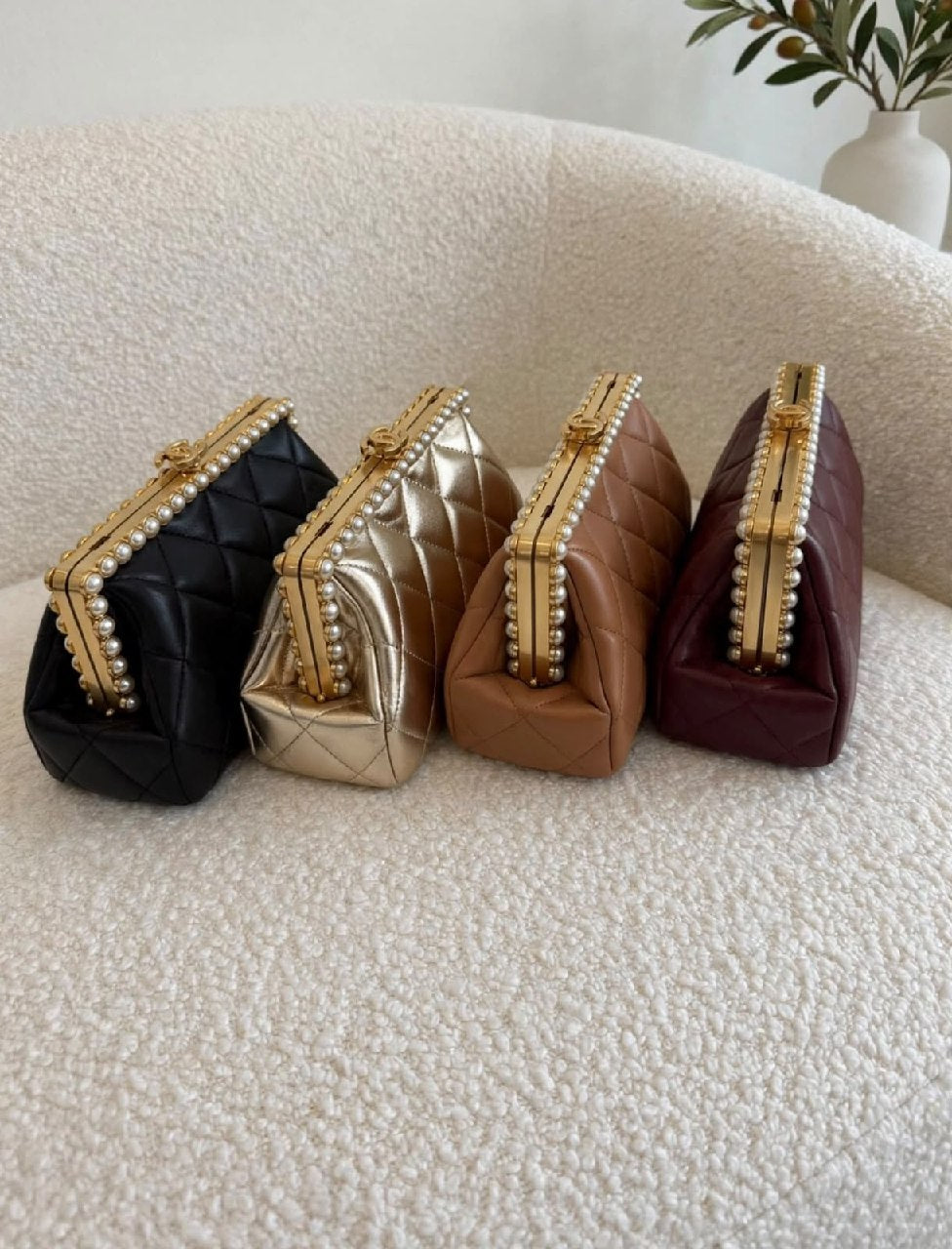 Chanel Pearl-Frame Shoulder Bag - Burgundy, Brown, Gold, Black