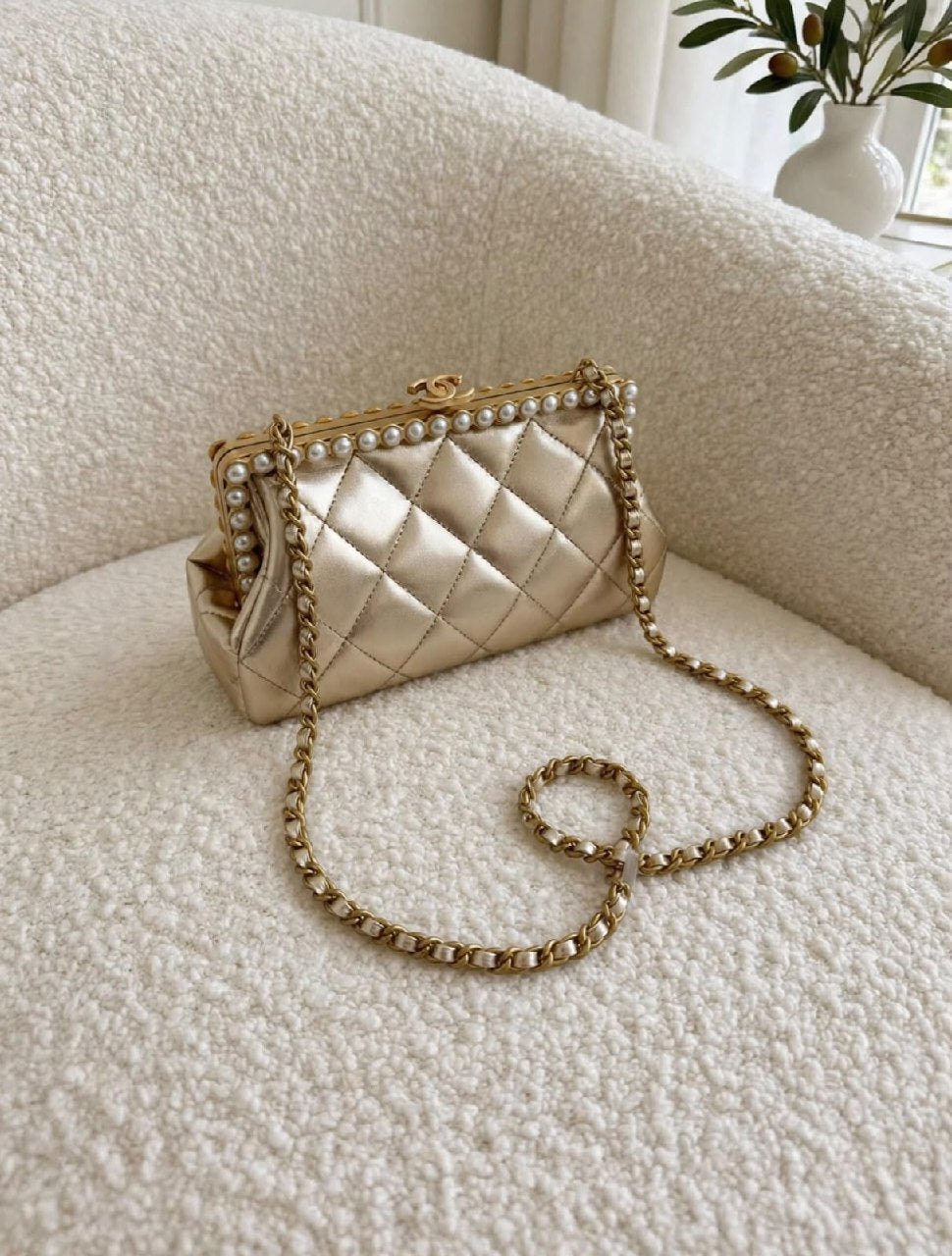 Chanel Pearl-Frame Shoulder Bag - Burgundy, Brown, Gold, Black