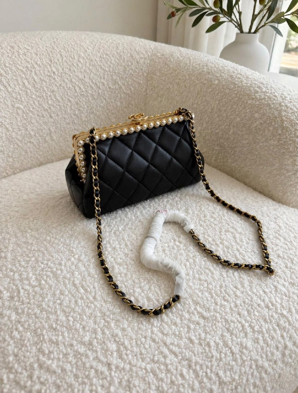 Chanel Pearl-Frame Shoulder Bag - Burgundy, Brown, Gold, Black