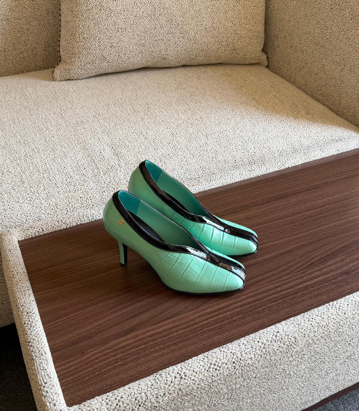 Chanel Heels - Green Embossed