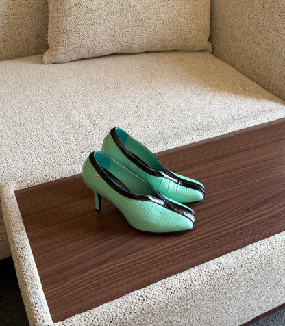 Chanel Heels - Green Embossed