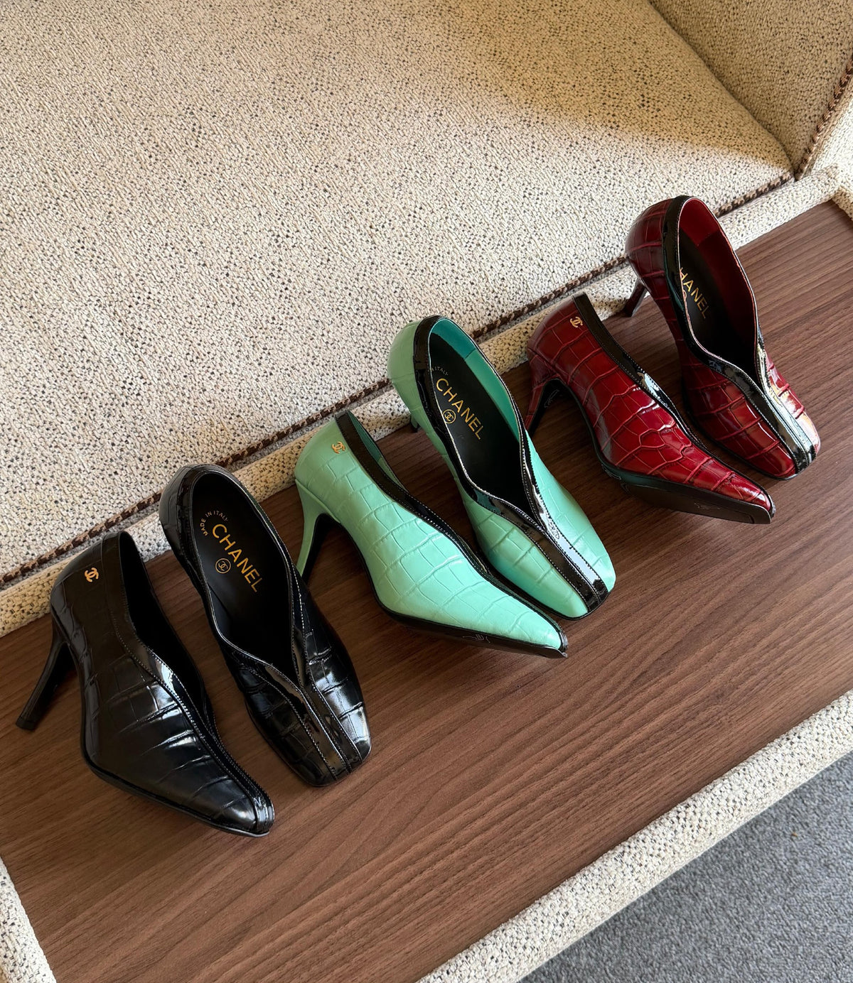 Chanel Heels - Green Embossed
