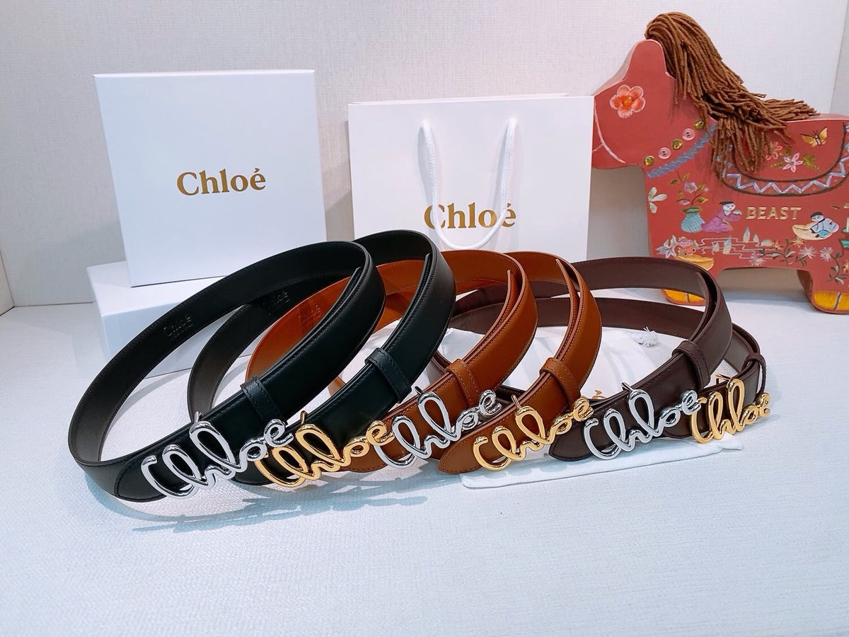 Chloé Script Logo Belt - Brown, Black