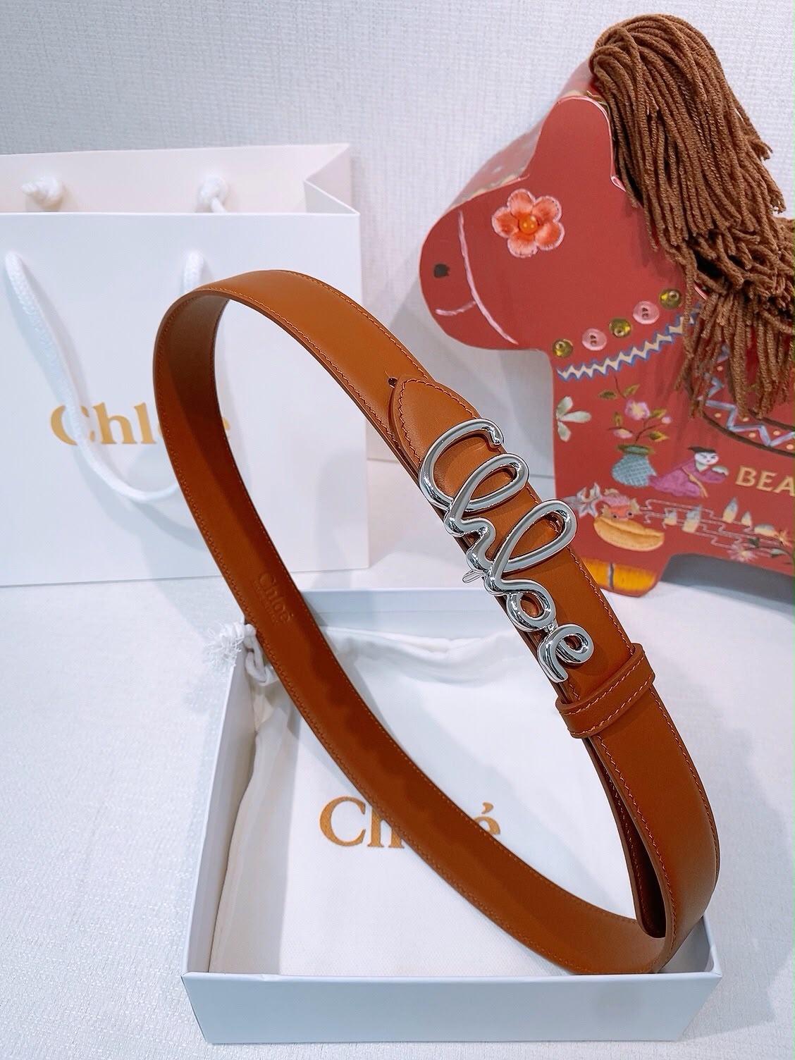 Chloé Script Logo Belt - Brown, Black