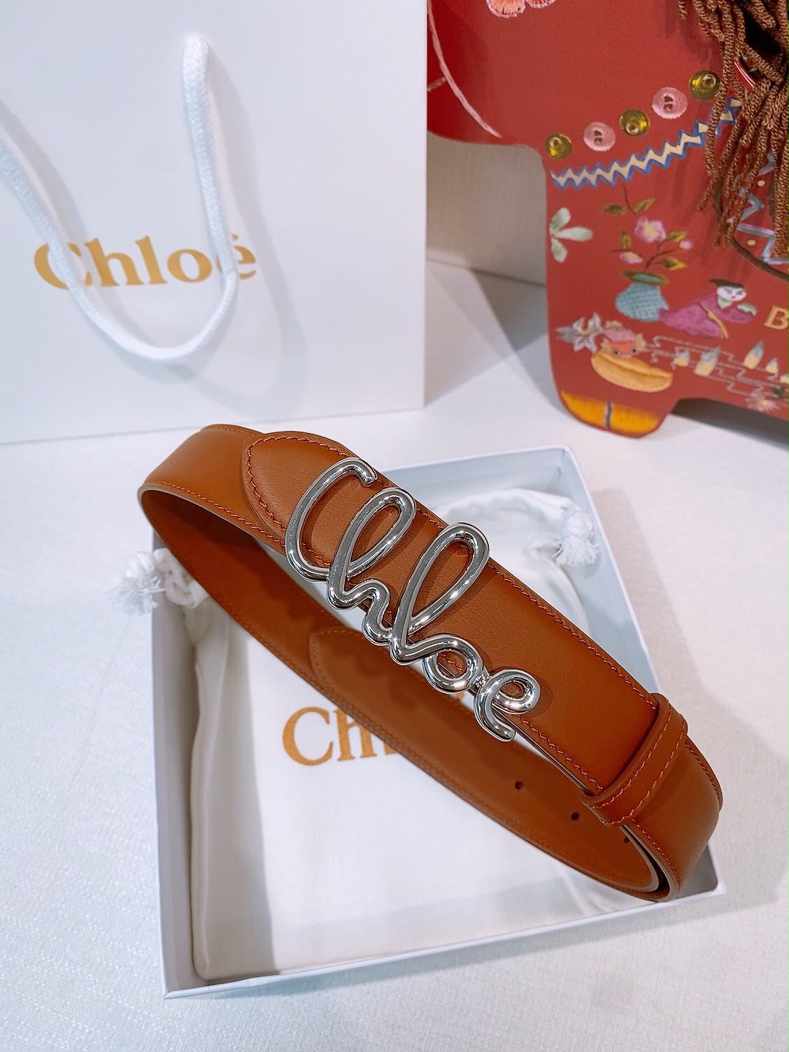 Chloé Script Logo Belt - Brown, Black