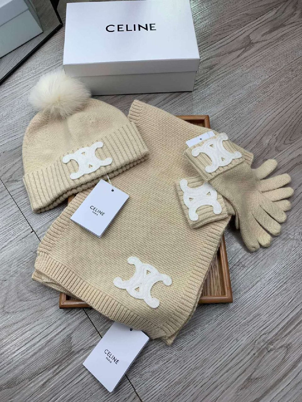 Celine Scarf & Beanie - Beige
