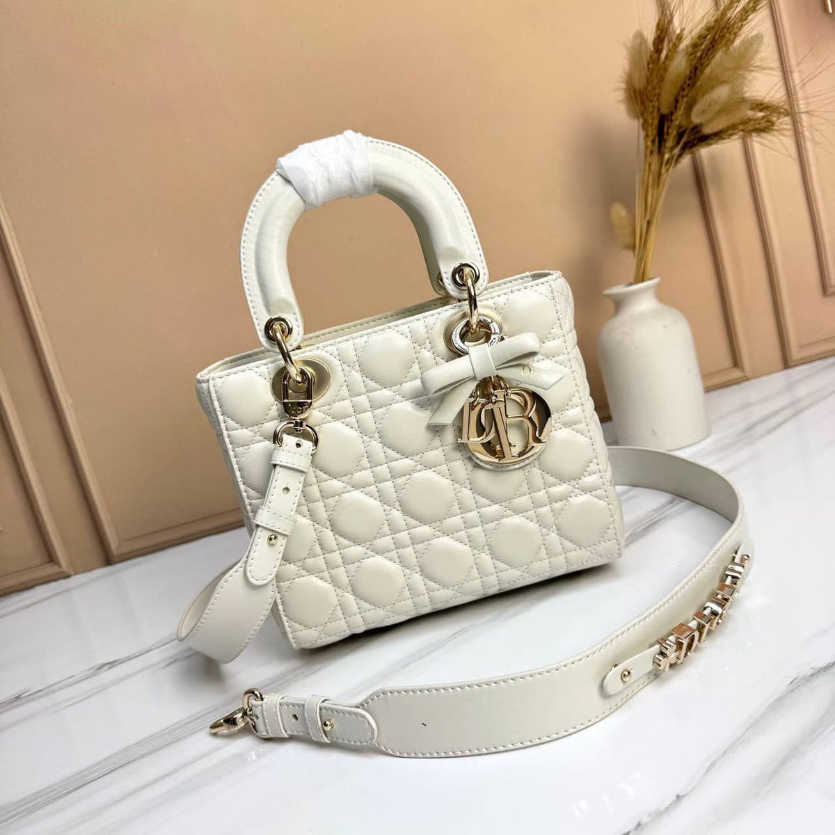Dior Quilted Top-Handle Handbag - White