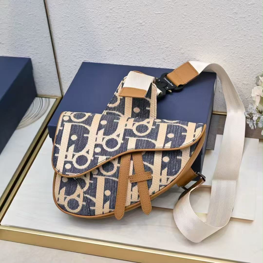 Dior Saddle Bag - Navy & Beige