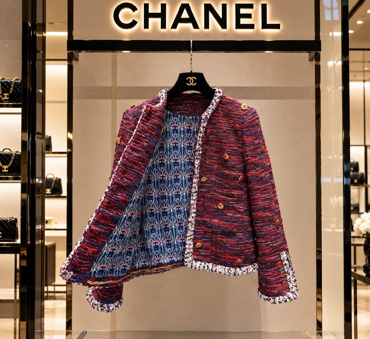Chanel Braided-Trim Tweed Jacket - Burgundy