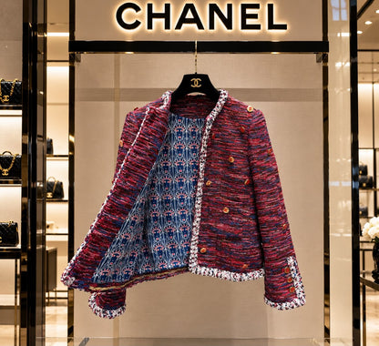 Chanel Braided-Trim Tweed Jacket - Burgundy