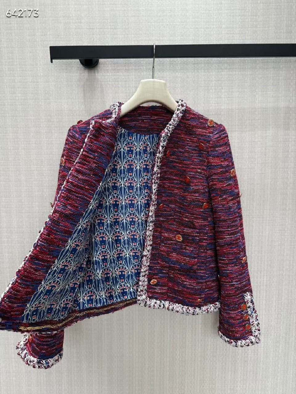 Chanel Braided-Trim Tweed Jacket - Burgundy