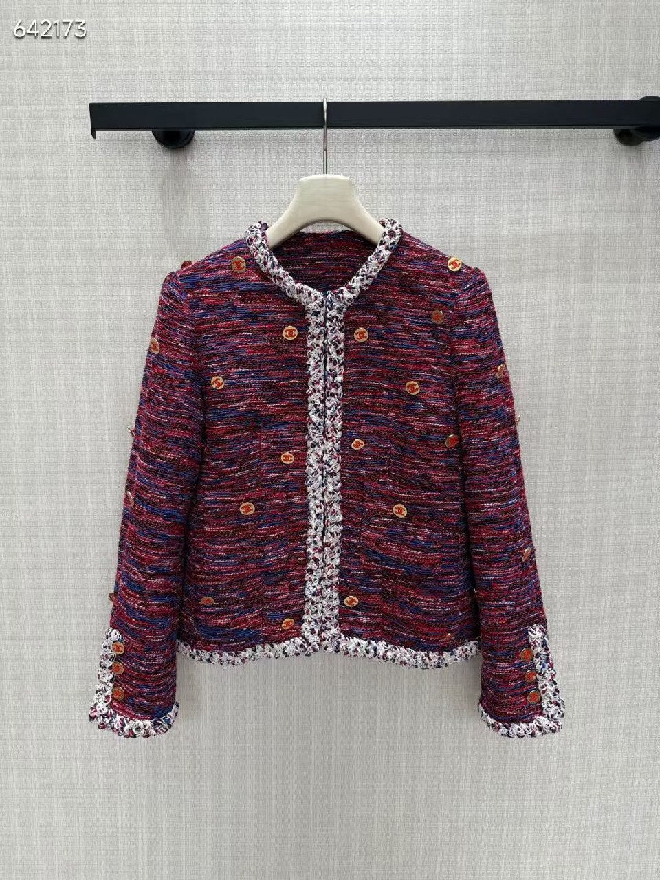 Chanel Braided-Trim Tweed Jacket - Burgundy