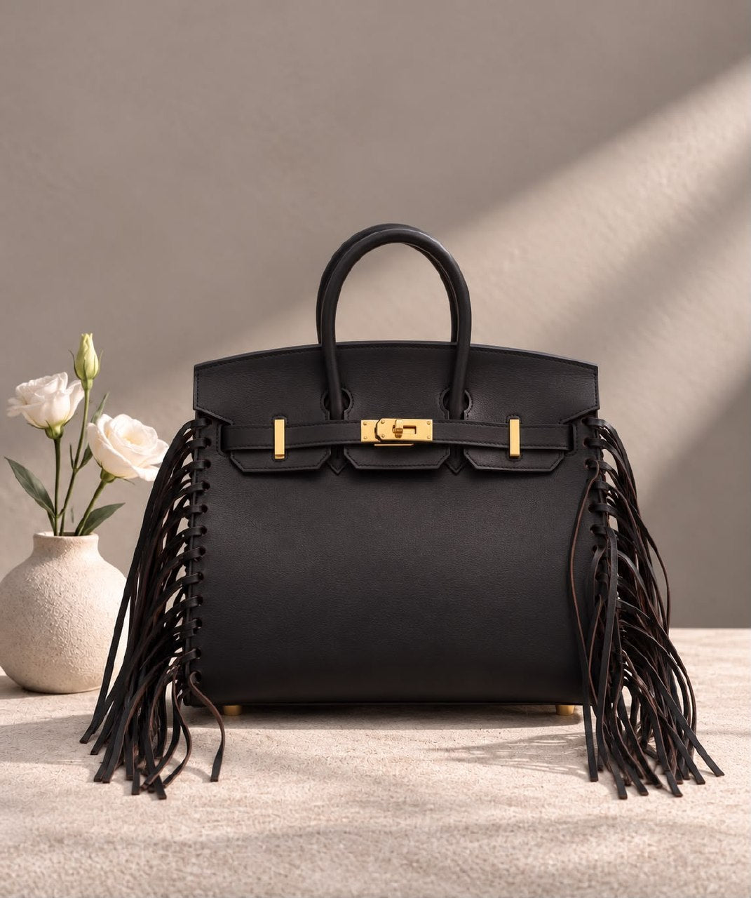 Hermes Fringe Handbag - Black