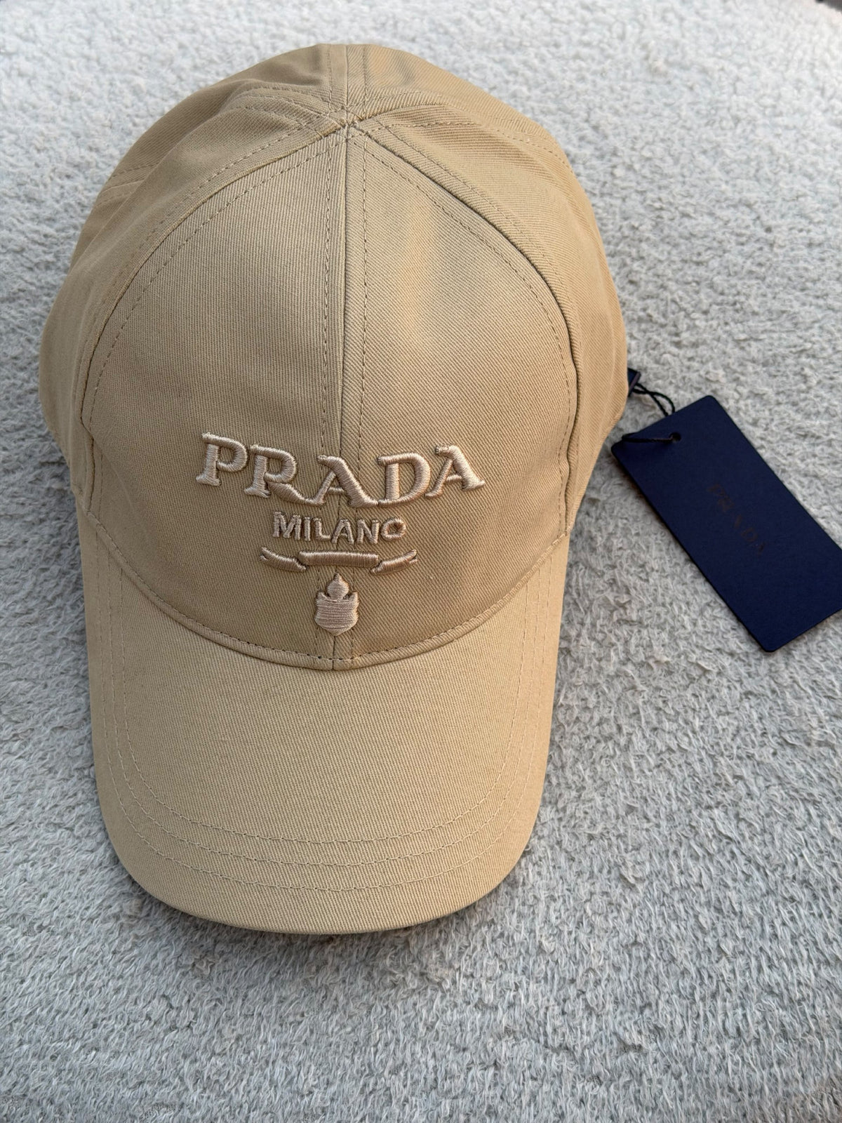 Prada Embroidered Logo Cap - Beige