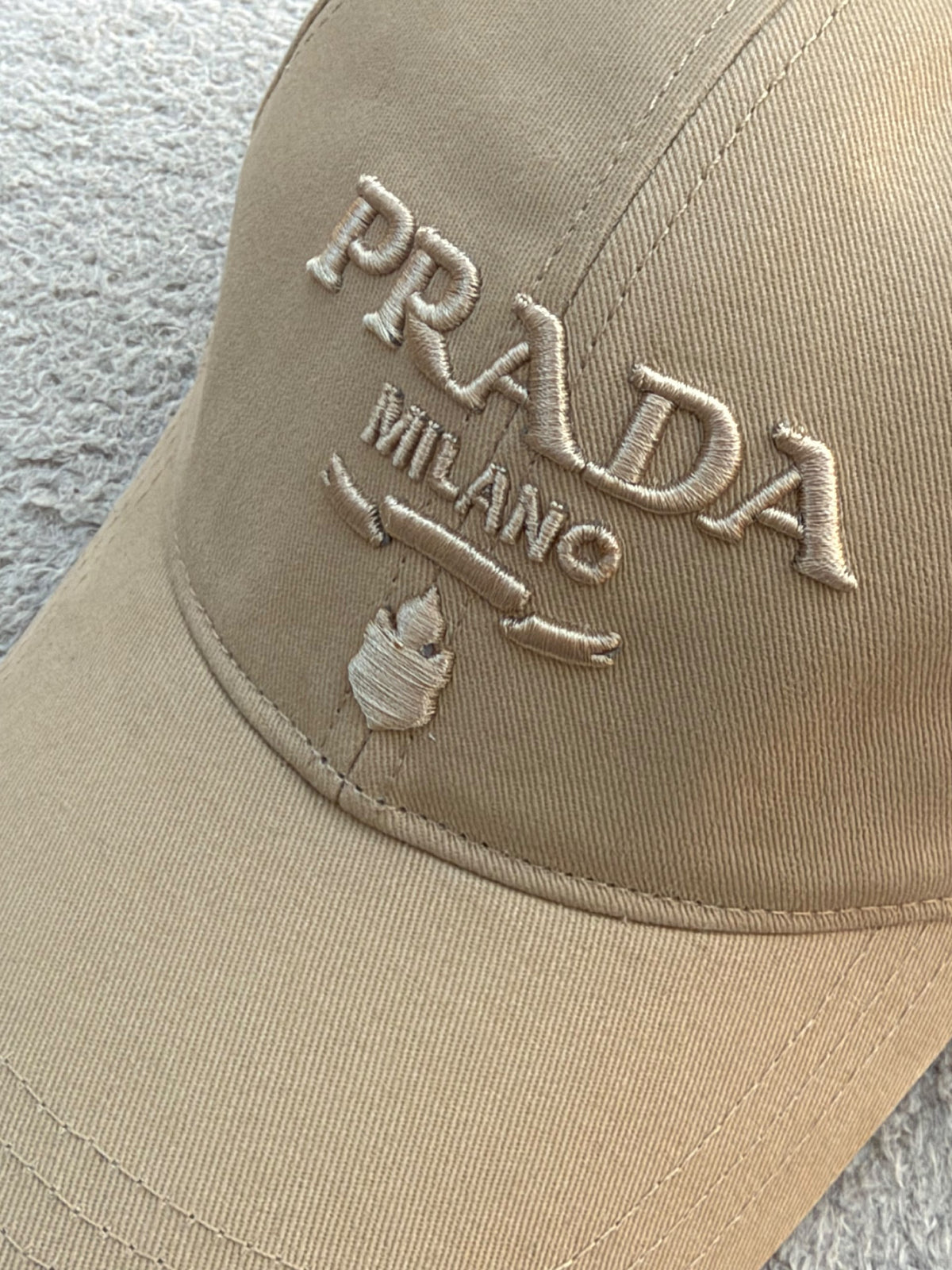Prada Embroidered Logo Cap - Beige
