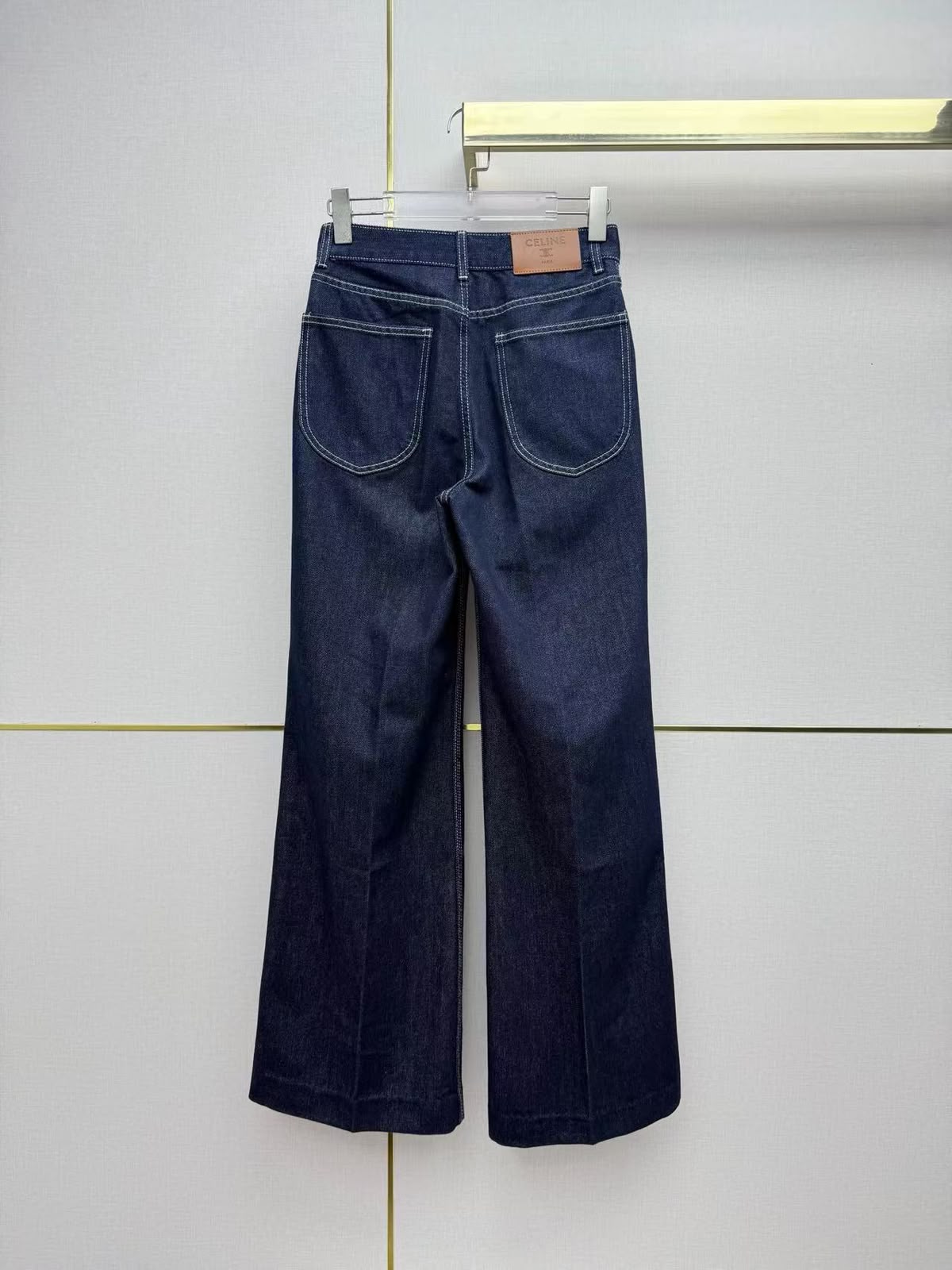 Celine Pleated Wide-Leg Jeans Pants - Navy