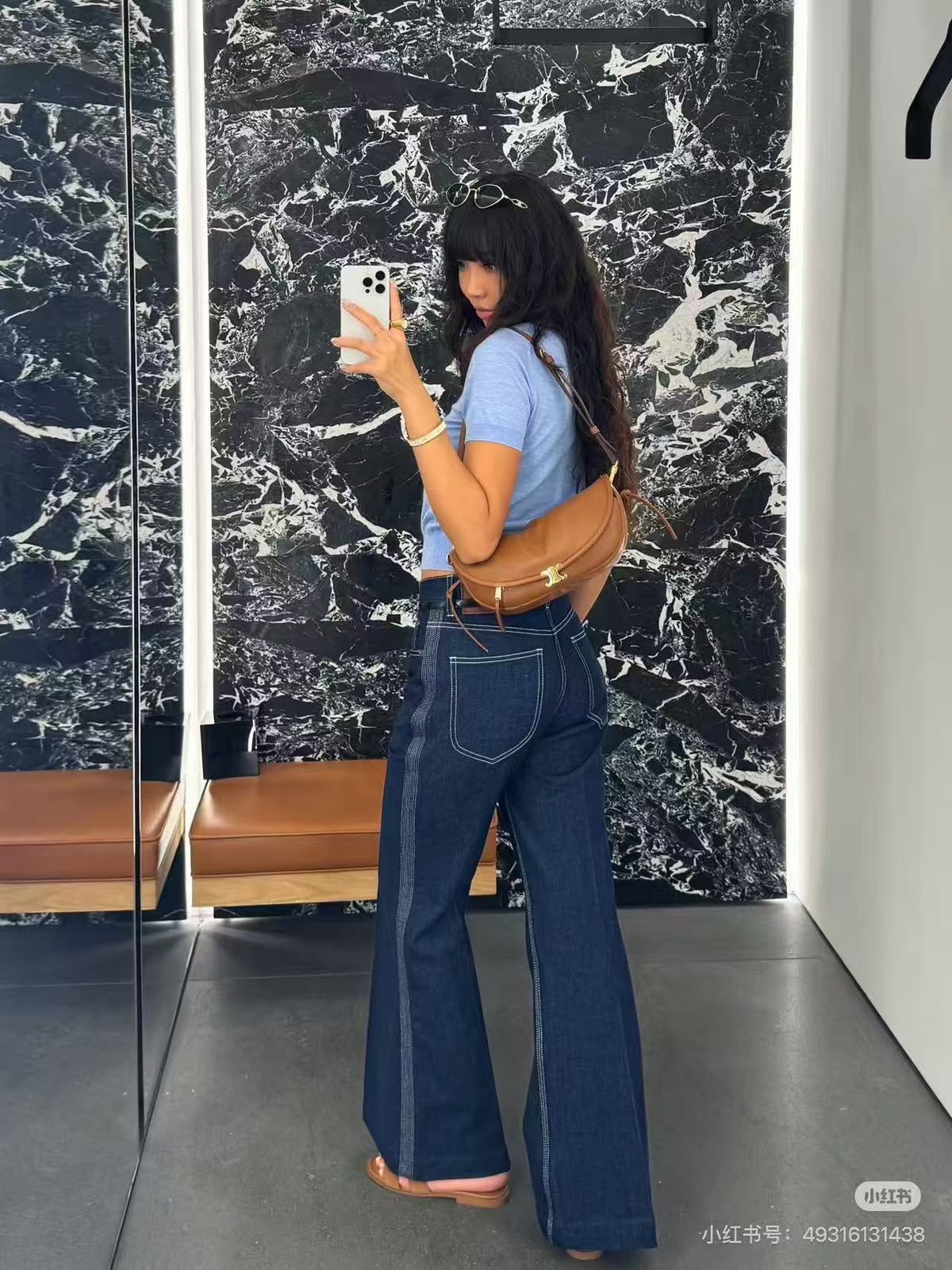 Celine Pleated Wide-Leg Jeans Pants - Navy