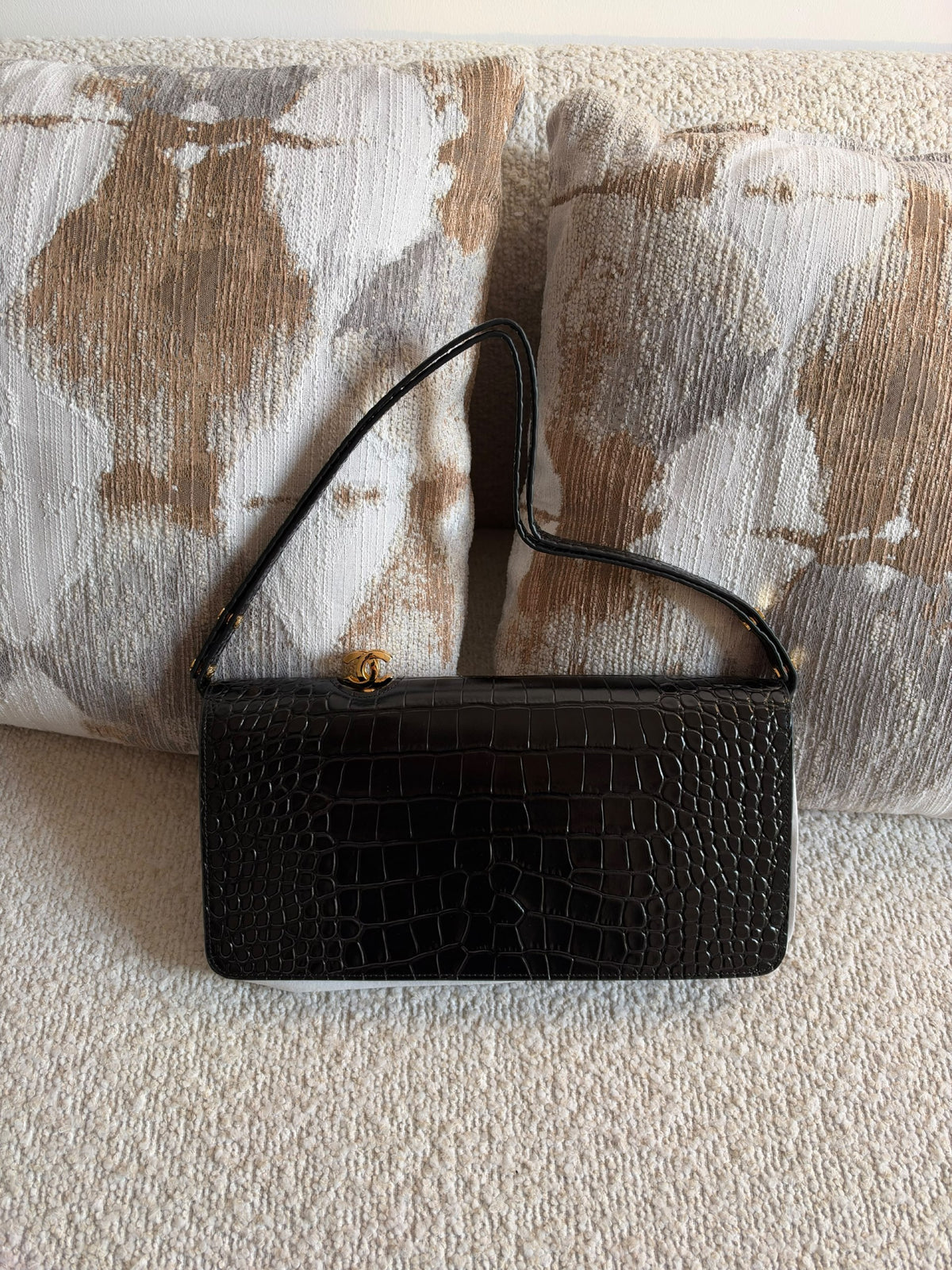 Chanel Shoulder Bag - Brown Croc-Embossed, Black Croc-Embossed, Black, Brown, Burgundy