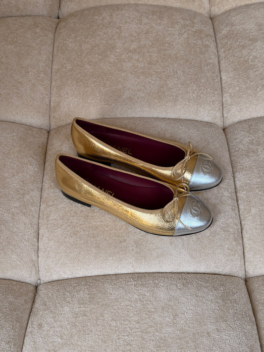 Chanel Bow Ballerina - Gold & Silver