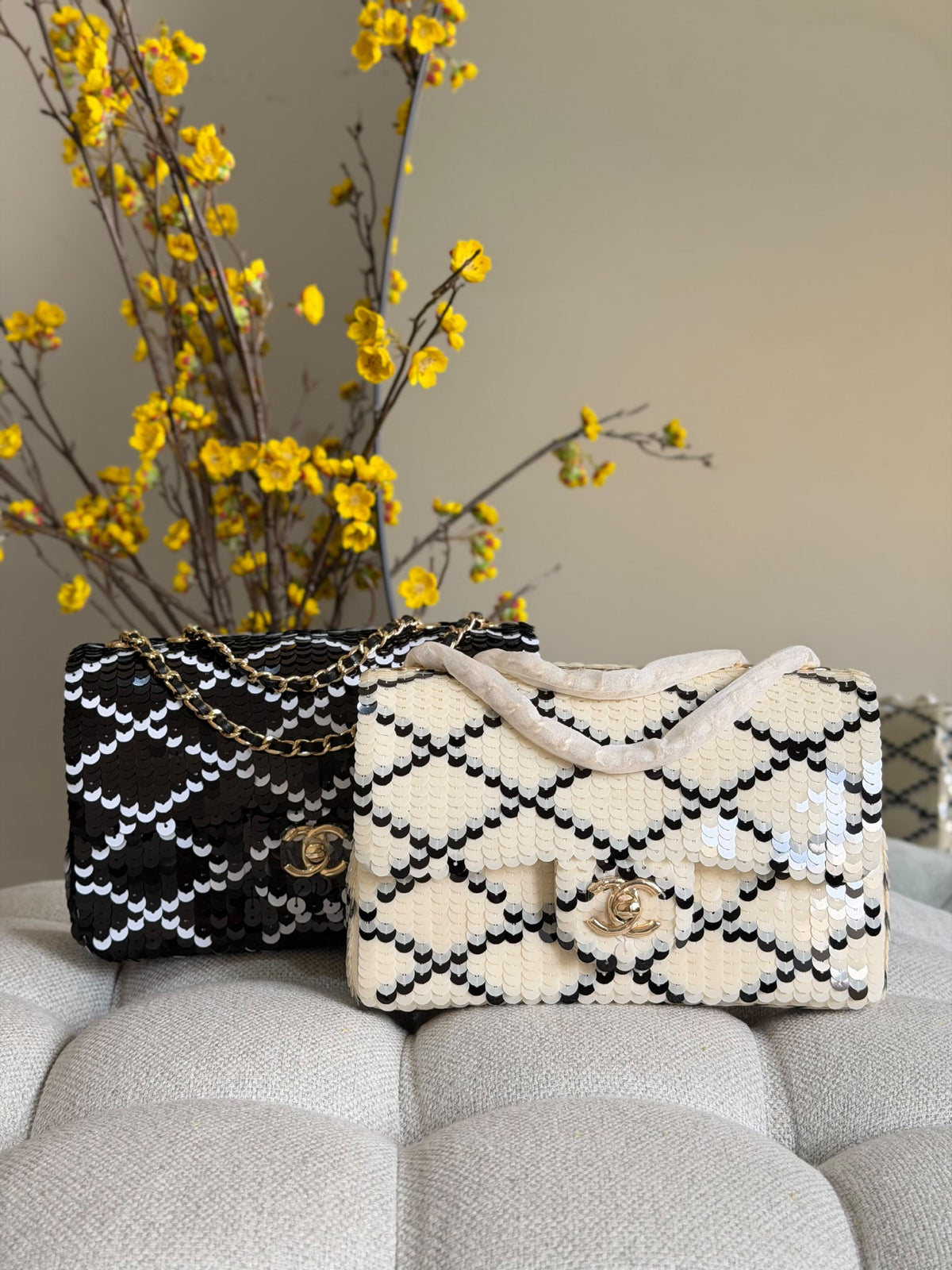 Chanel Chain Shoulder Bag - Black, White