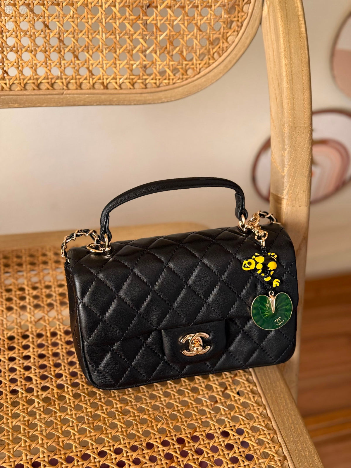 Chanel Quilted Leaf Charm Handbag - Black