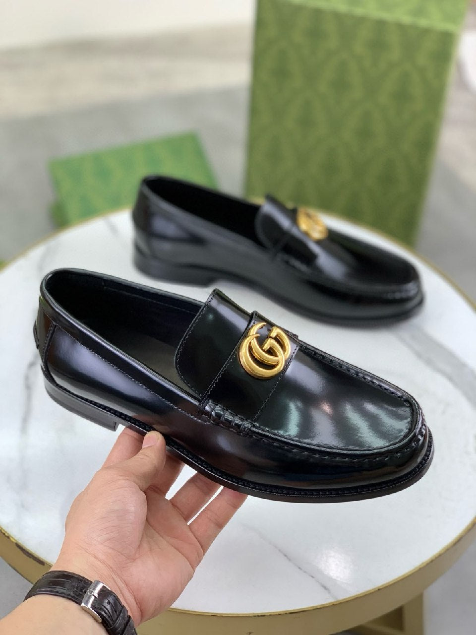 Gucci Loafers Smooth Gold GG - Black