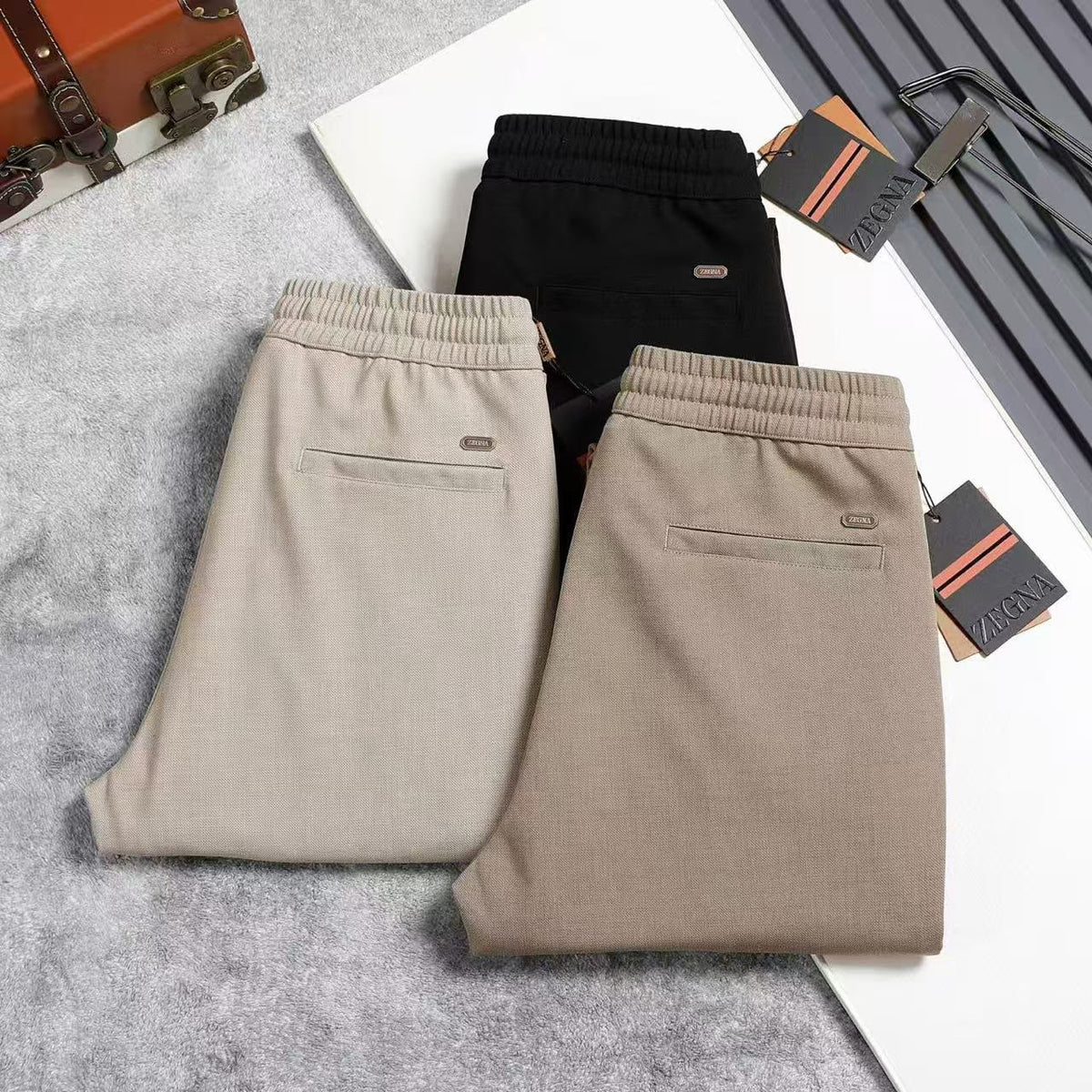 Zegna Drawstring-Waist Pants - Black, Light Beige, Beige