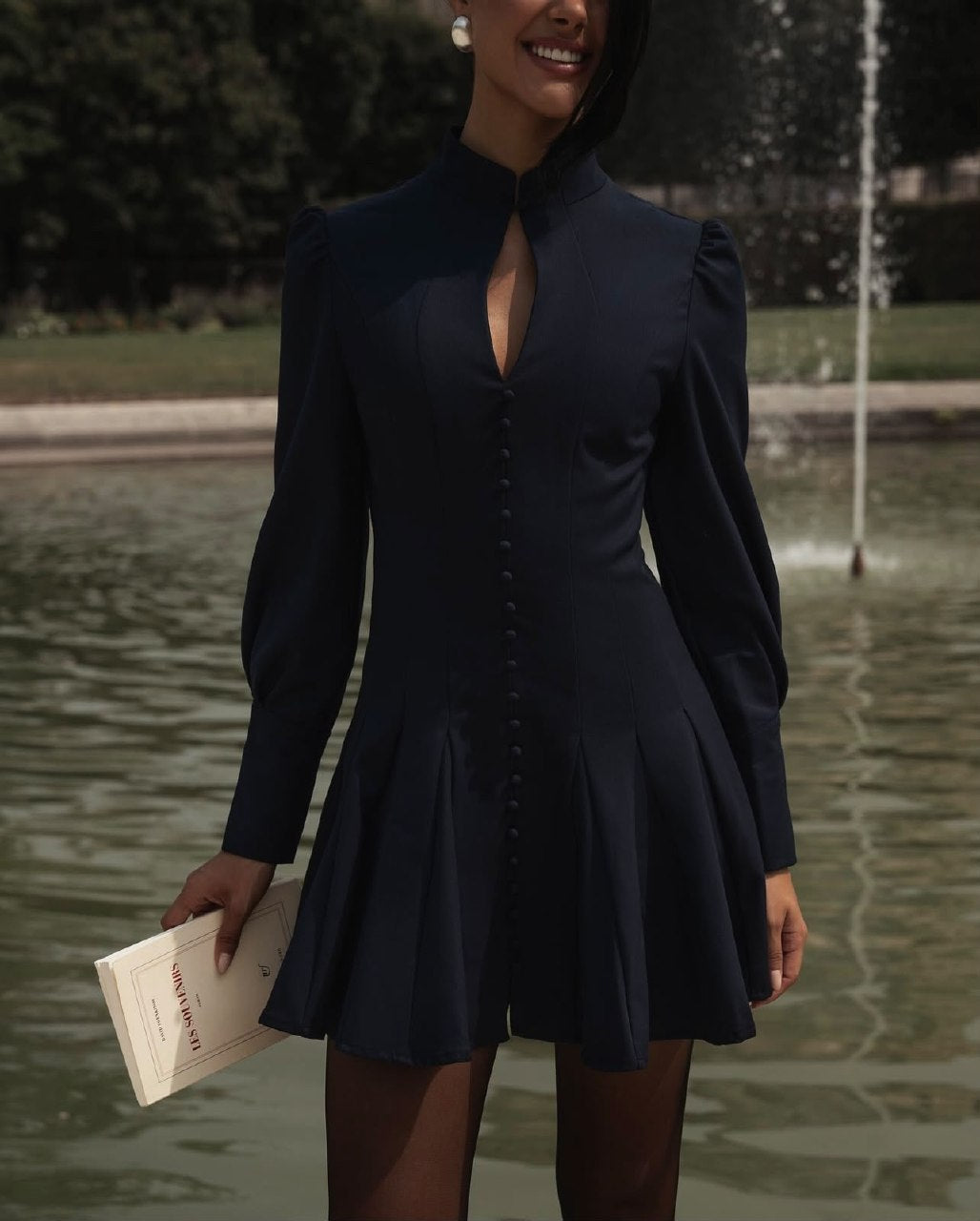Valentino Button-Front Dress - Navy