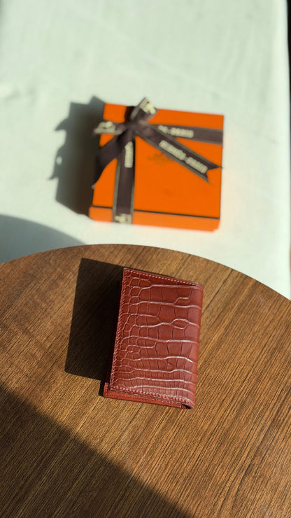 Hermès Euclide Card Holder - Burgundy Embossed