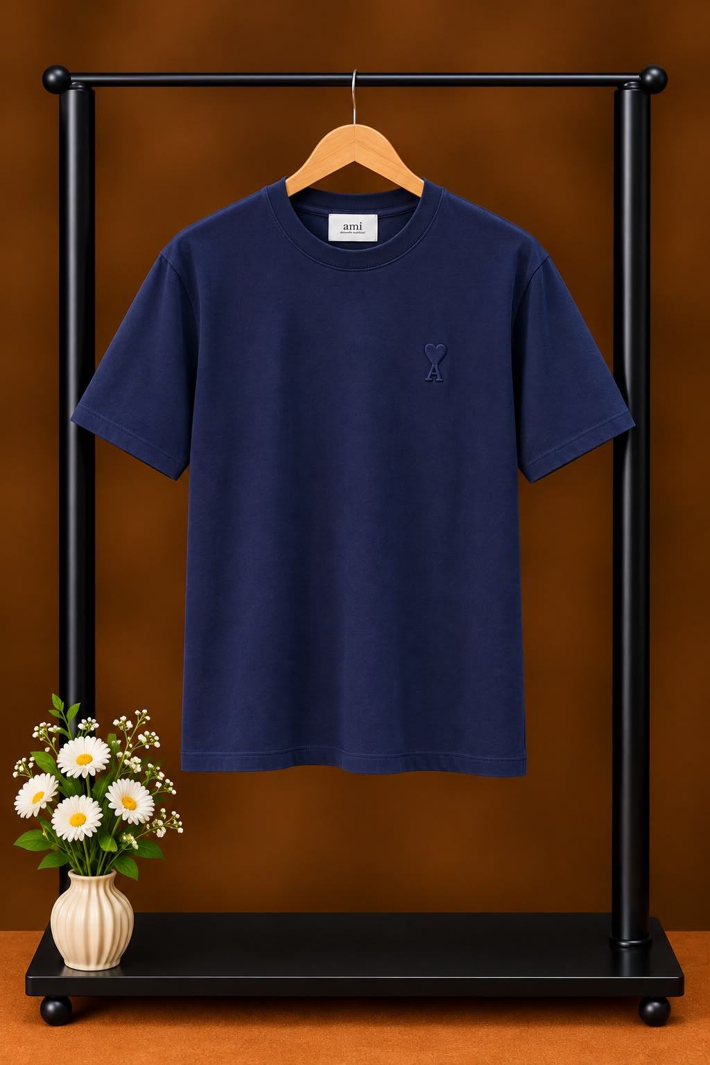 AMI Paris T-Shirt Embroidered Heart - Navy