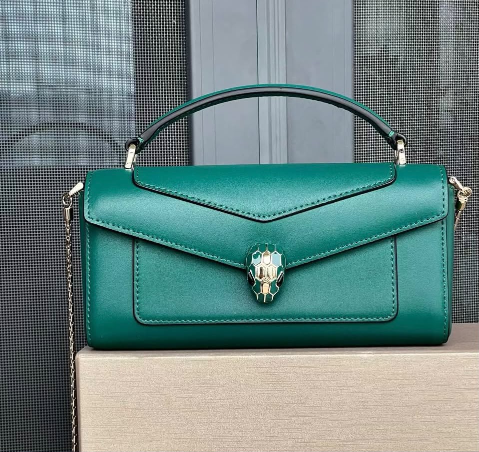 Bulgari V-Flap Handbag - Green Snake Print