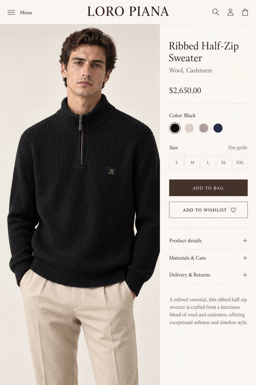 Loro Piana Ribbed Half-Zip Sweater - Black