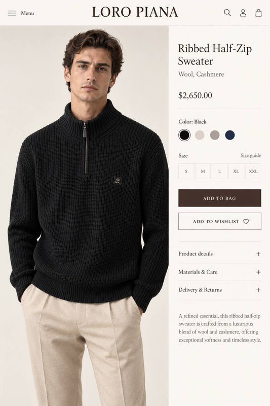 Loro Piana Ribbed Half-Zip Sweater - Black