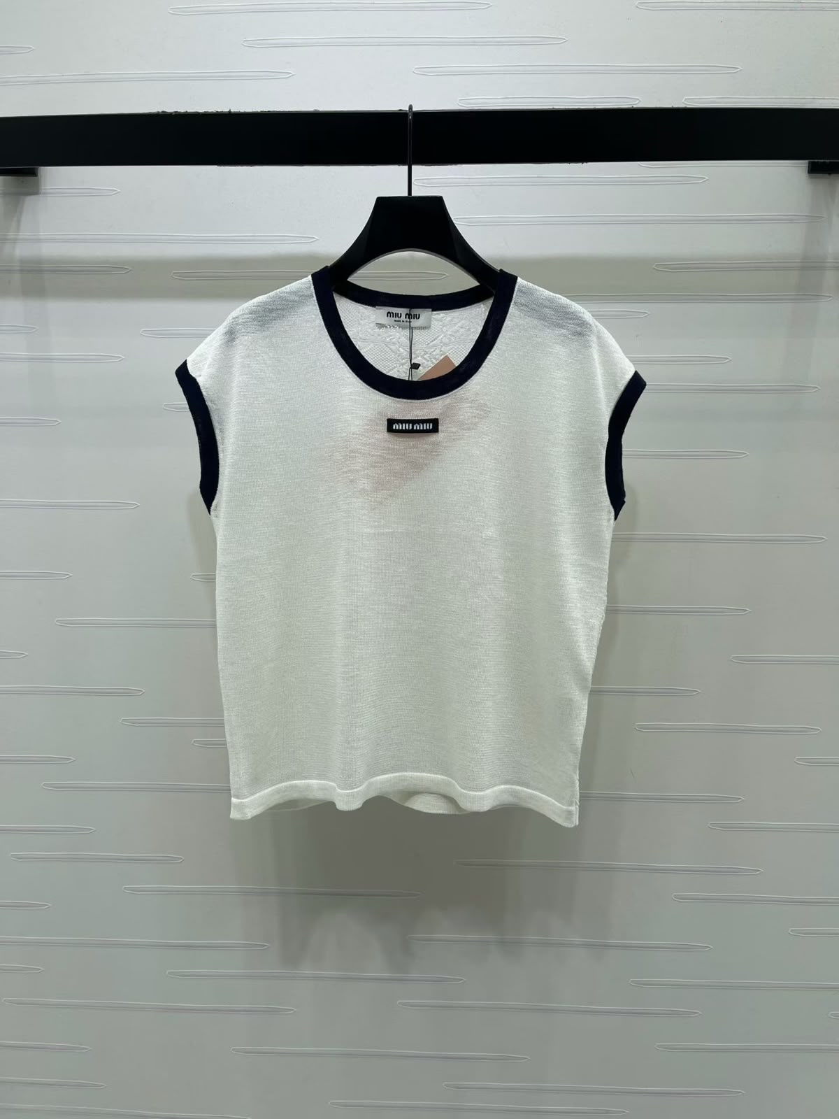 Miu Miu Contrast-Trim Knitted T-Shirt - White